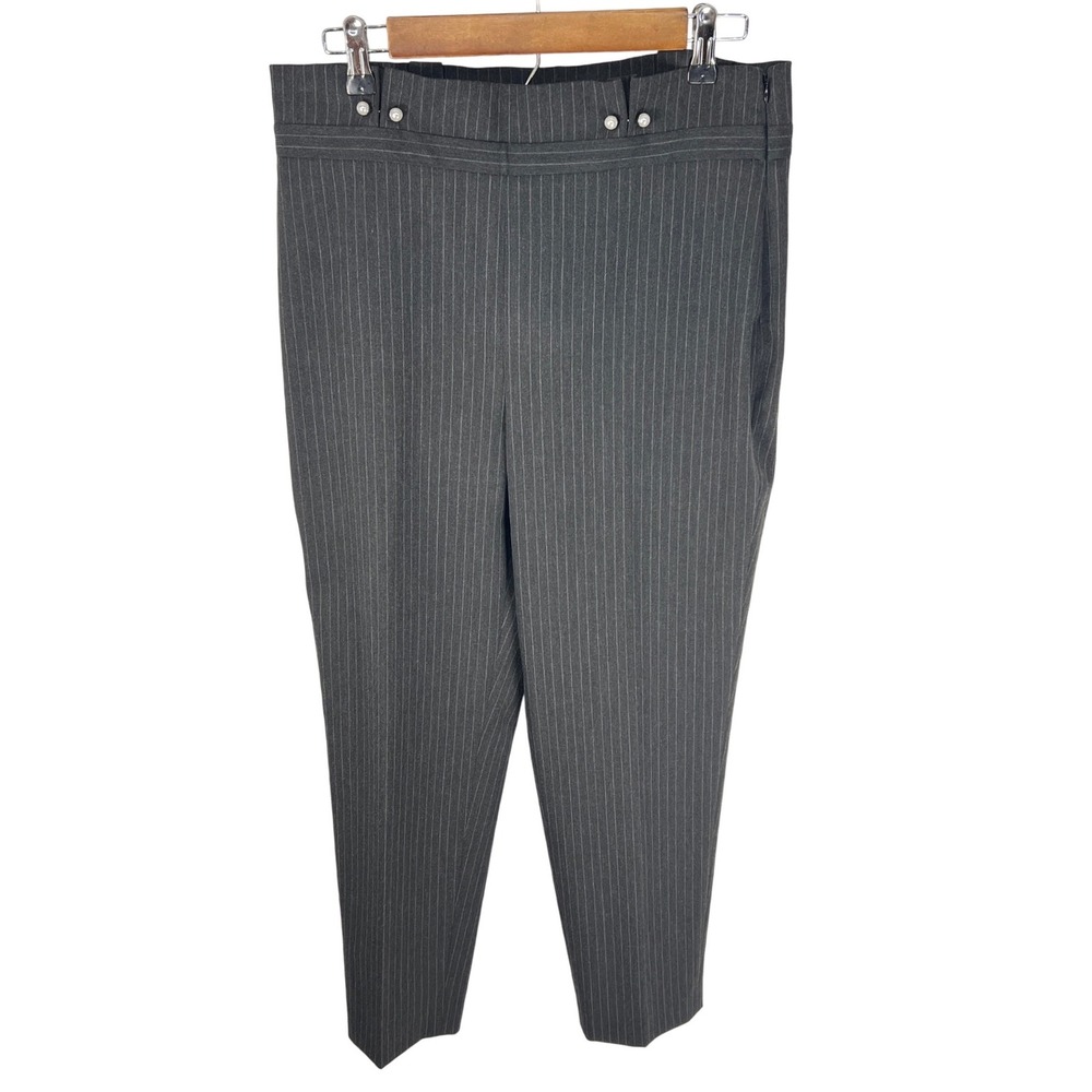 White House Black Market Relaxed Ankle Pinstripe Pants Grey Pearl Button Size 10